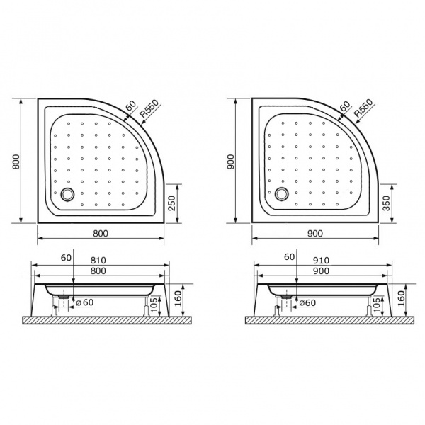 Душевой поддон полукруглый RGW LUX/TN-P 90x90 16180499-41 Душевой поддон полукруглый RGW LUX/TN-P 90x90 16180499-41