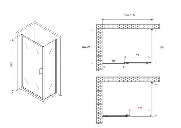 Душевой уголок 140x50 ABBER Schwarzer Diamant AG301405-S505 профиль хром стекло прозрачное Душевой уголок 140x50 ABBER Schwarzer Diamant AG301405-S505 профиль хром стекло прозрачное