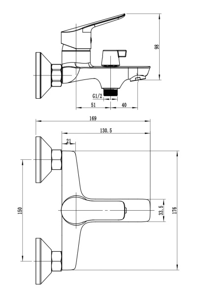 Смеситель для ванны Voda Reef RE54 хром глянцевый