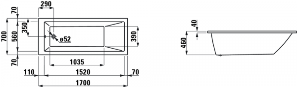 Акриловая ванна 170x70 Laufen Pro 2.3095.0.000.000.1 Акриловая ванна 170x70 Laufen Pro 2.3095.0.000.000.1