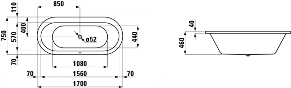 Акриловая ванна 170x75 Laufen Solutions 2.2251.0.000.000.1 Акриловая ванна 170x75 Laufen Solutions 2.2251.0.000.000.1
