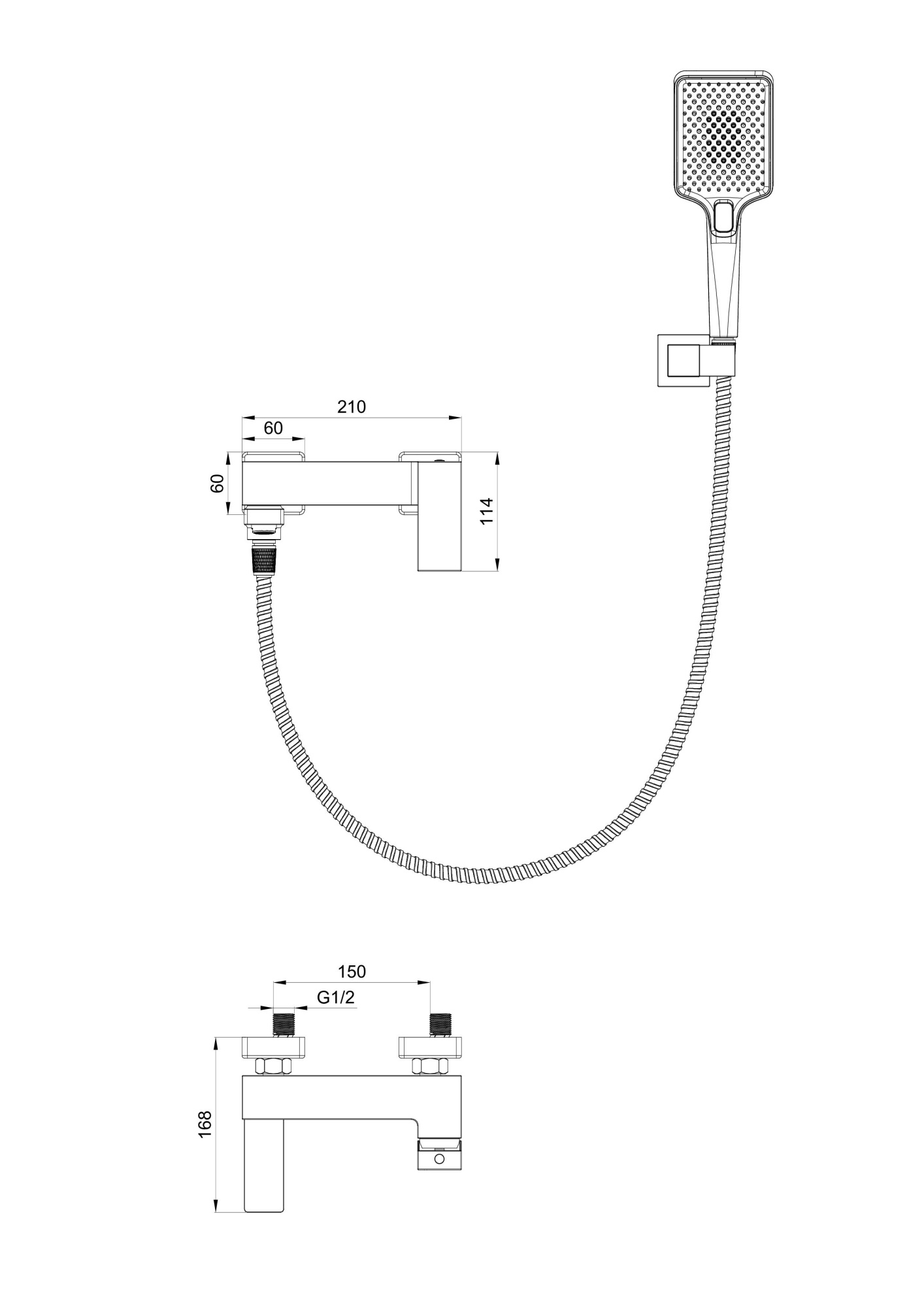 Смеситель для ванны с душем и гарнитуром Wonzon & Woghand Cube WW-88639016-BGM темный графит брашированный