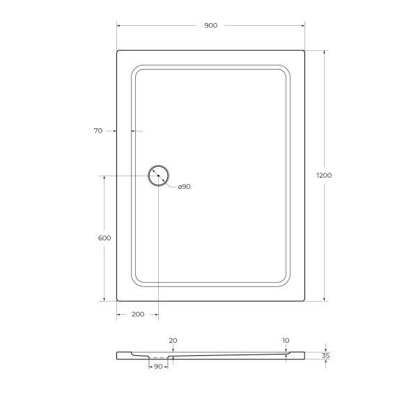 Поддон из пластика 90x120 см Cezares  TRAY-M-AH-120/90-35-W белый Поддон из пластика 90x120 см Cezares  TRAY-M-AH-120/90-35-W белый