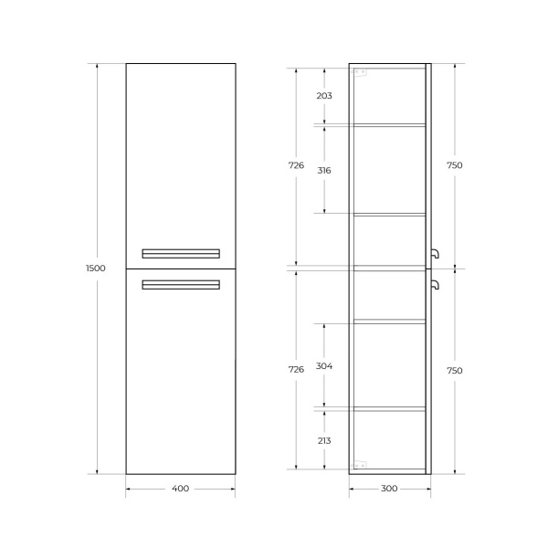 Пенал Cezares Eco 40 см подвесной bianco lucido глянцевый