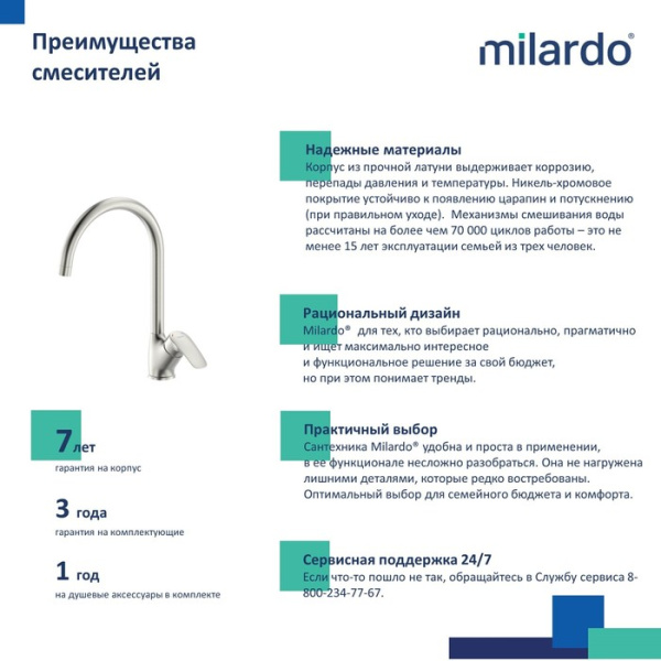 Смеситель для кухни сатин MILARDO Rora RORBN0JM05 Смеситель для кухни сатин MILARDO Rora RORBN0JM05