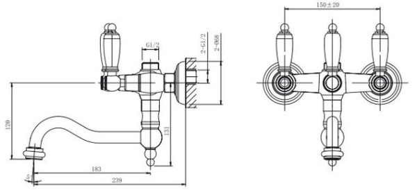 Смеситель Caprіgo Adria Classic 03-518-crm для для ванны с душем хром глянцевый