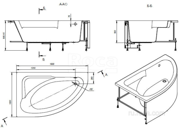 Ванна акриловая Roca Welna 160x100 правая асимметричная ZRU9302998 Ванна акриловая Roca Welna 160x100 правая асимметричная ZRU9302998