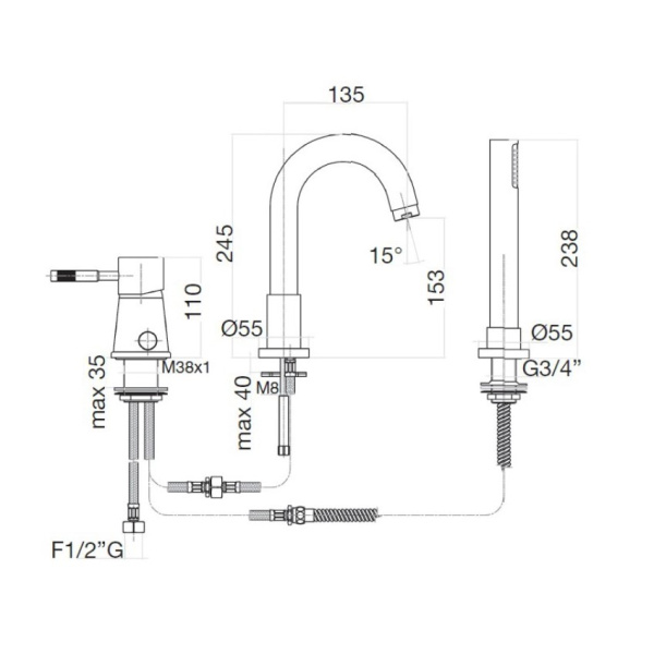 Смеситель на борт ванны Webert Rimini RI850701560 черный матовый