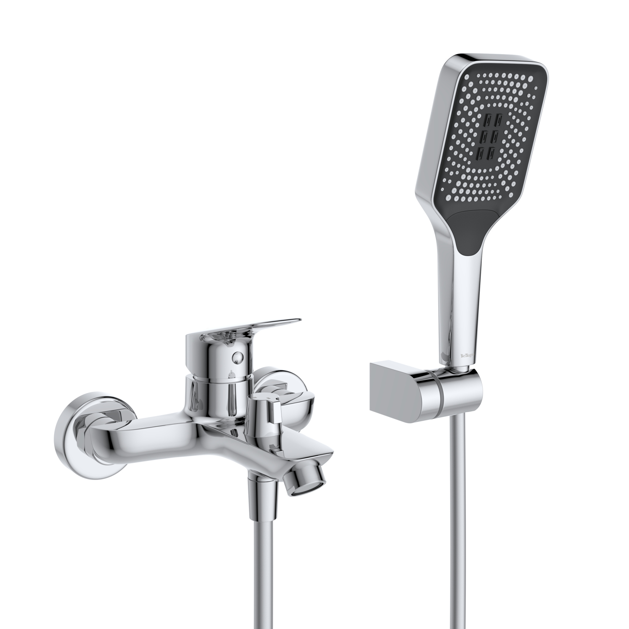 Смеситель для ванны с ручным душем, шлангом и держателем BelBagno Due DUE-VASM-CRM хром глянцевый