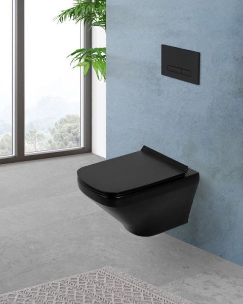 Унитаз подвесной безободковый  BelBagno SELA BB3201CHR-MB черный матовый Унитаз подвесной безободковый  BelBagno SELA BB3201CHR-MB черный матовый