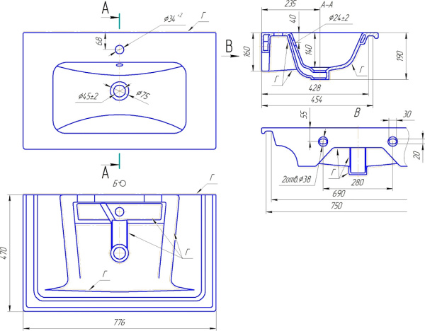 Мебельная раковина MyJoys Euphoria 80 см 640177 накладная белая