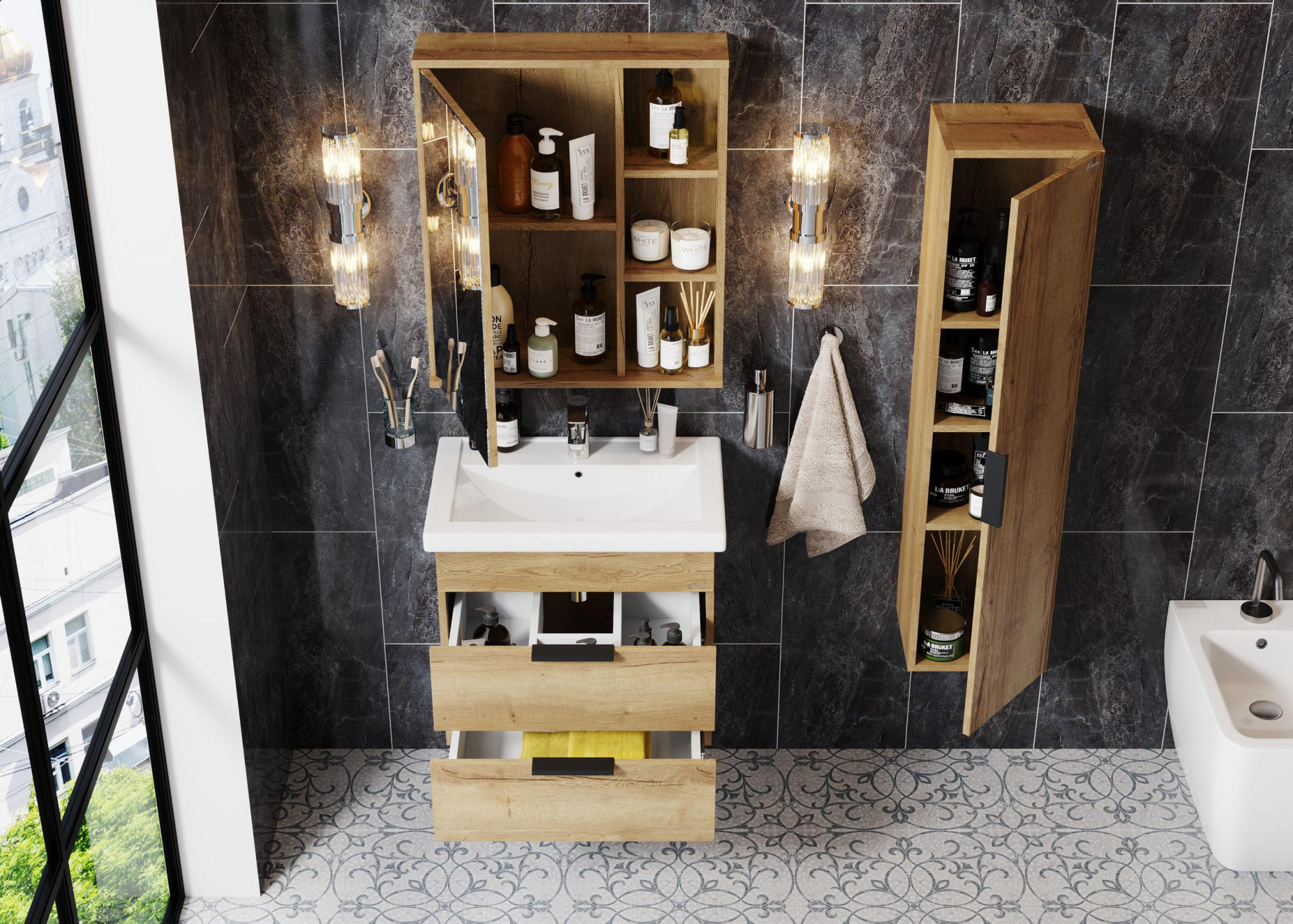 Шкаф зеркальный Onika Легран 70 см 207036 дуб галифакс