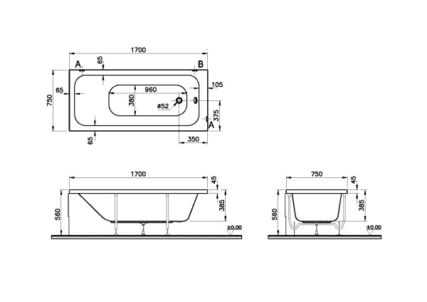 Ванна акриловая VitrA Optimum Neo 170x75 64570001000 Ванна акриловая VitrA Optimum Neo 170x75 64570001000