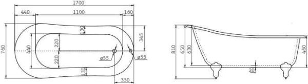 Акриловая ванна 170x76 см BelBagno  BB06-1700 белый Акриловая ванна 170x76 см BelBagno  BB06-1700 белый