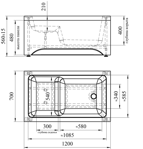 Ванна акриловая Radomir Джоанна 120x70 2-01-0-0-1-253Р белая пристенная с каркасом