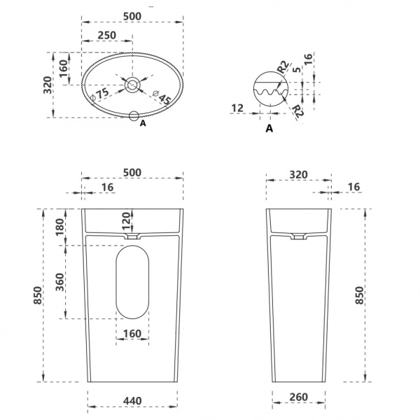 Раковина напольная Abber Stein 50 см AS2504-H белая матовая