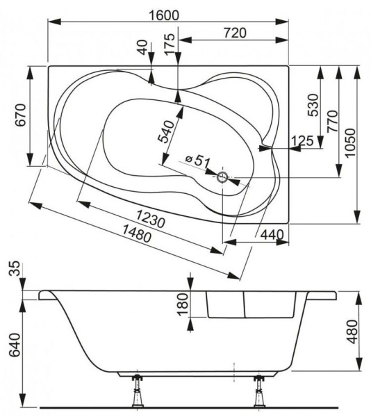 Ванна акриловая Vagnerplast Melite 160x105 R VPBA163MEL3PX-04