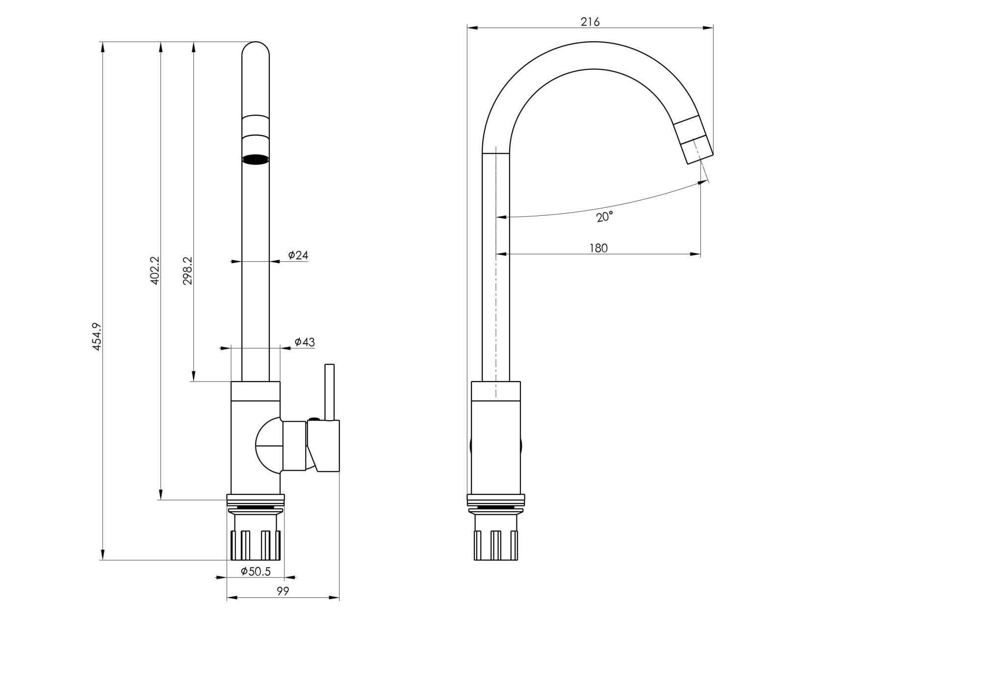 Смеситель для кухонной мойки Wonzon & Woghand WW-A21102-MW белый матовый