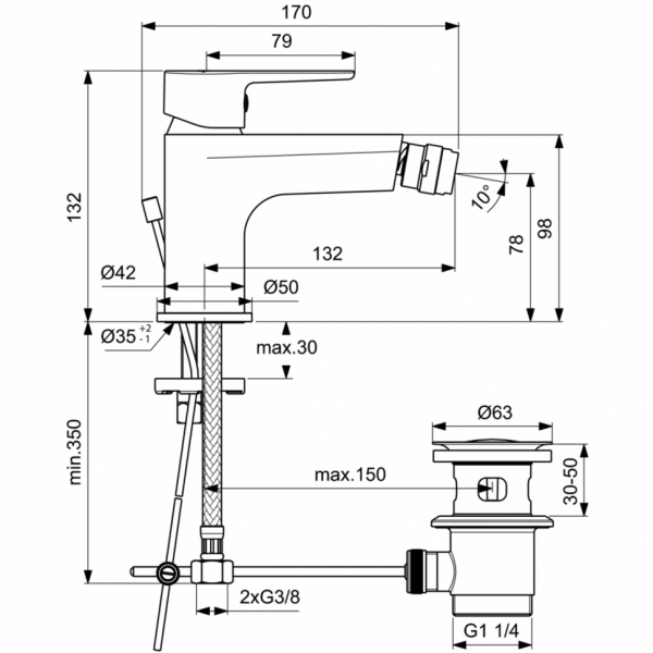 Смеситель для биде Ideal Standard SESIA BC206AA Смеситель для биде Ideal Standard SESIA BC206AA