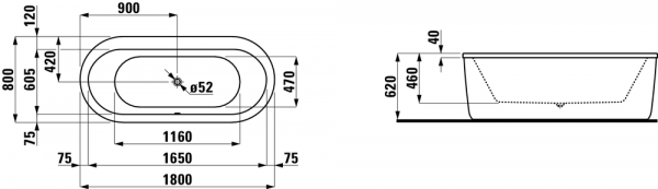 Акриловая ванна 180x80 Laufen Solutions 2.2451.2.000.000.1 Акриловая ванна 180x80 Laufen Solutions 2.2451.2.000.000.1