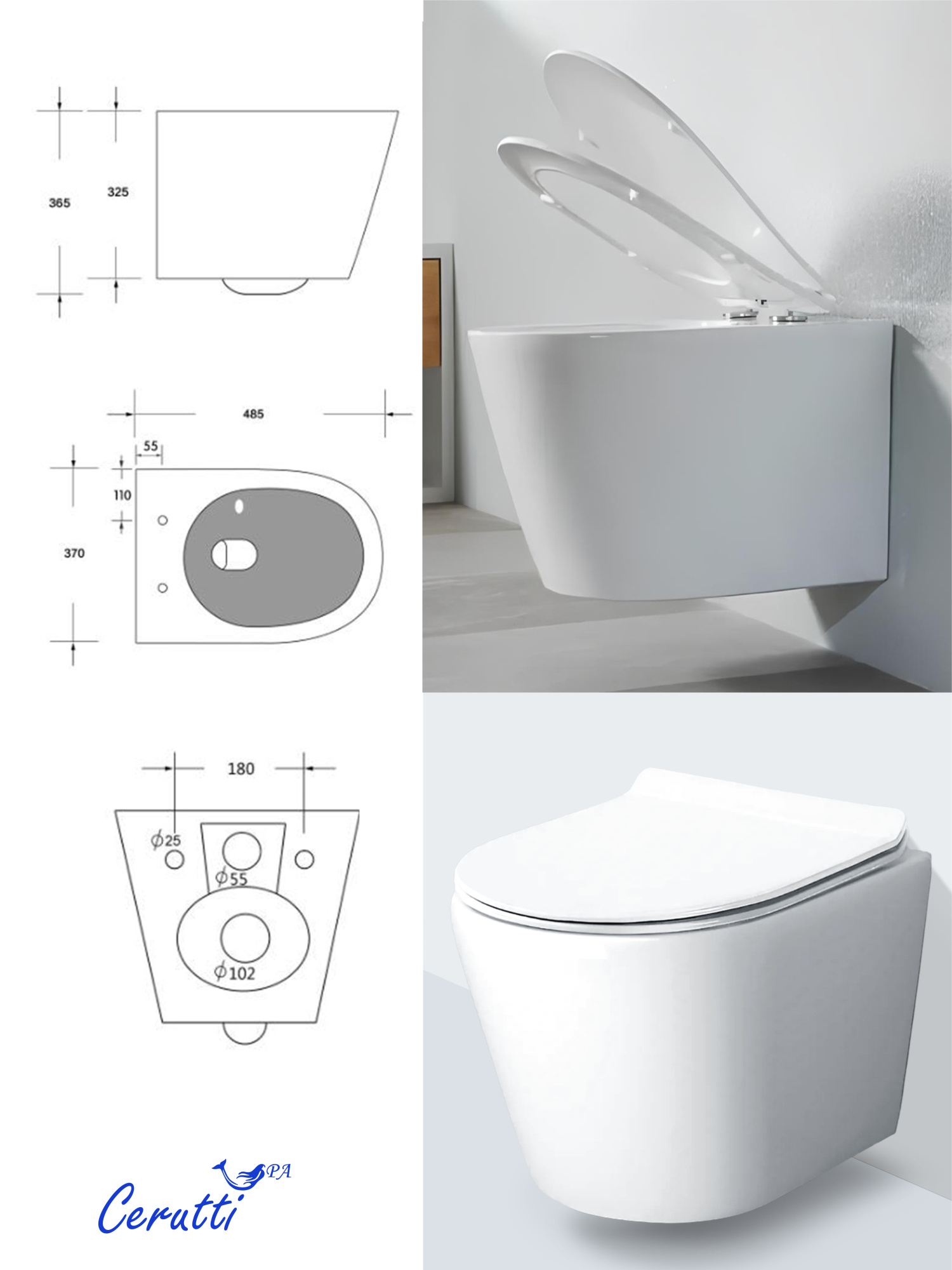 Унитаз подвесной Ceruttispa Luigi CT11101 безободковый с микролифтом