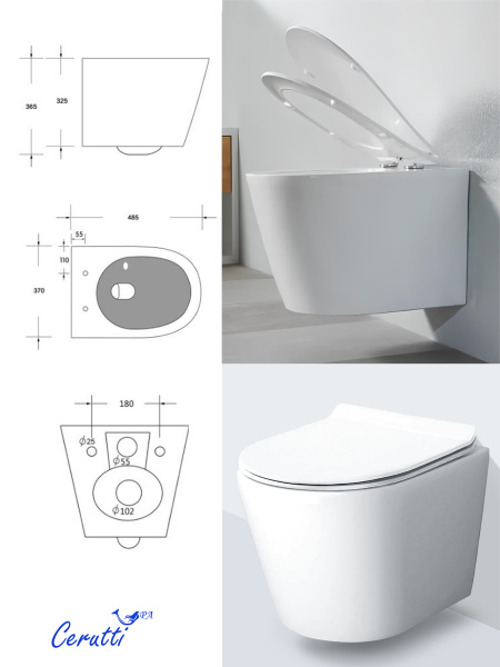 Унитаз подвесной Ceruttispa Luigi CT11101 безободковый с микролифтом