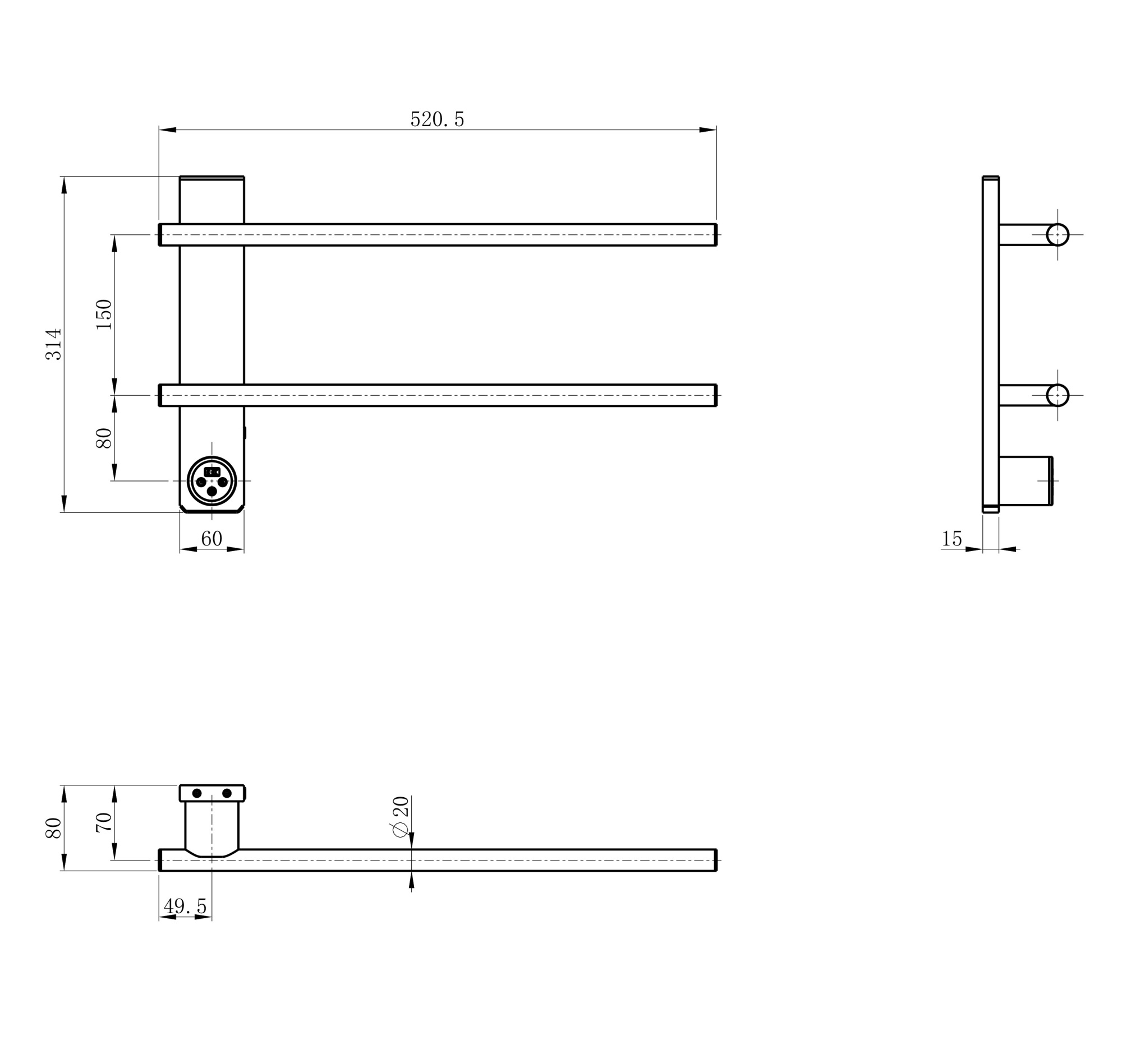 Полотенцесушитель электрический Wonzon & Woghand Nürnberg WW-AL342-MB подвесной черный матовый