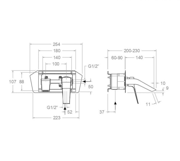 Смеситель для раковины Ramonsoler Prisma 422001GR встраиваемый графит
