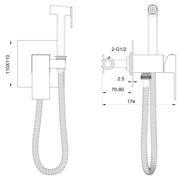 Гигиенический душ Wonzon & Woghand Cube WW-88829016-MB черный матовый