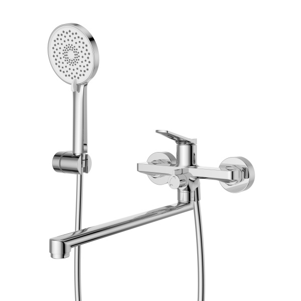 Смеситель для ванны с ручным душем, шлангом и держателем BelBagno Unique UNIQUE-VASM-L-CRM хром глянцевый