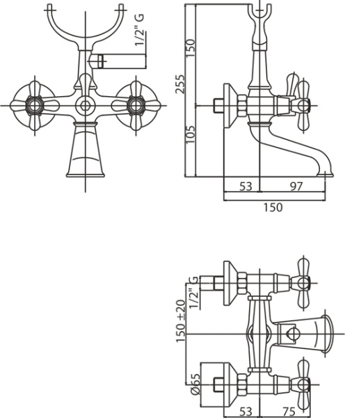 Смеситель Caprigo Bristol 21-011-crm для ванны с душем хром глянцевый