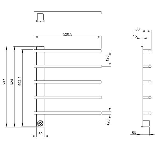 Полотенцесушитель электрический Wonzon & Woghand Nürnberg WW-AL345-MB подвесной черный матовый