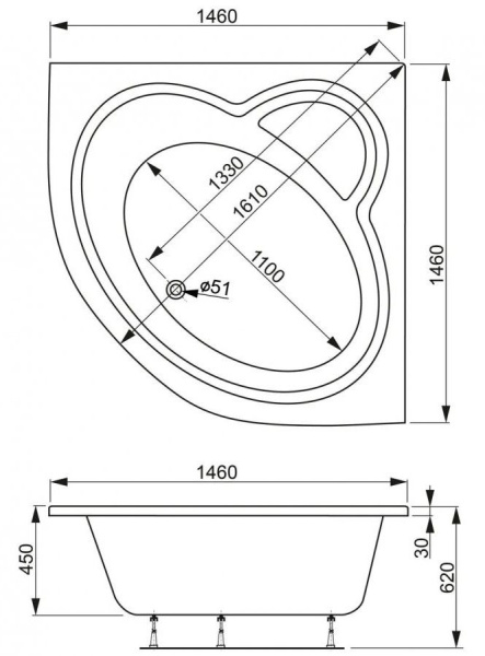 Ванна акриловая Vagnerplast Catalina 146x145 VPBA146CTL3X-04