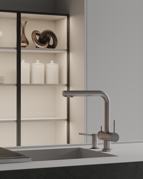 Смеситель для кухонной мойки Abelsberg Pura OTF70709BN титан брашированный