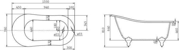 Акриловая ванна 155x76 см BelBagno  BB06-1550 белый Акриловая ванна 155x76 см BelBagno  BB06-1550 белый