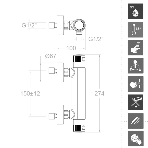 Смеситель для душа Ramonsoler Termotech 963401NL термостатический с душевым комплектом хром