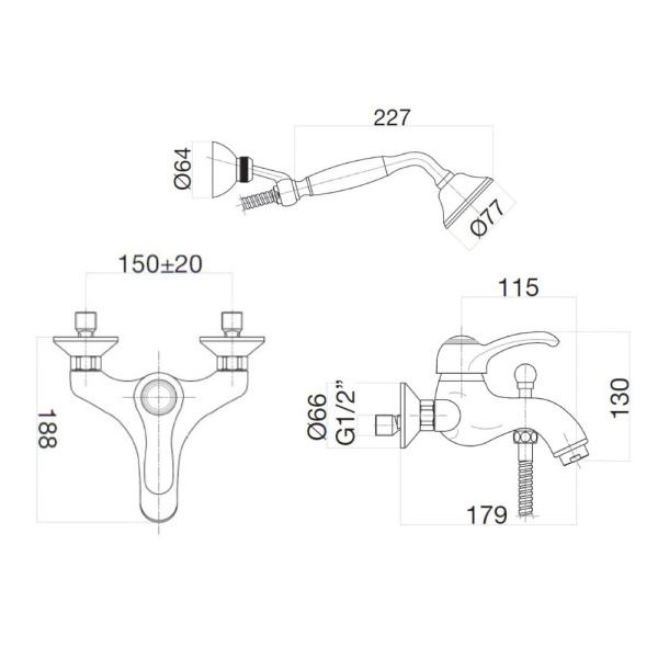 Смеситель для ванны Webert Aurora AU850101015 хром глянцевый
