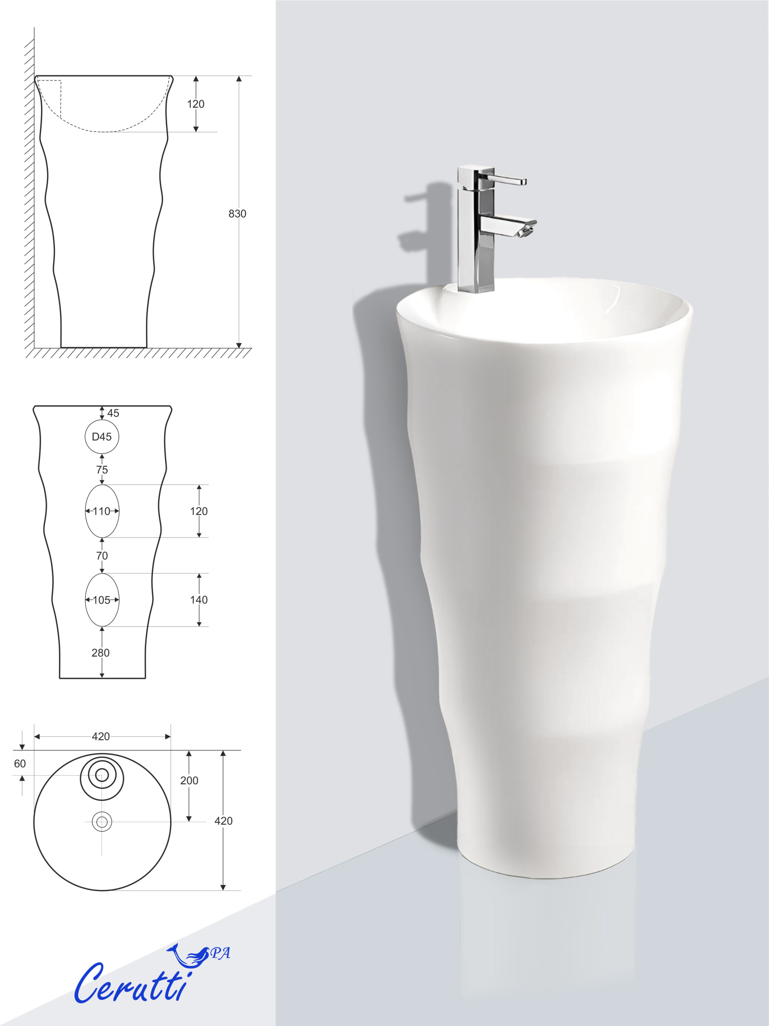 Раковина Ceruttispa Marco CT7833 напольная