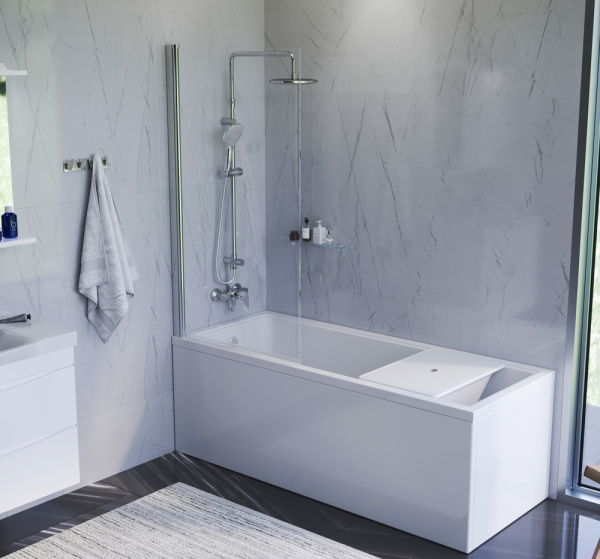 Стеклянная шторка для ванны AM.PM Gem 80x140 W90BS-D080-140CT профиль хром