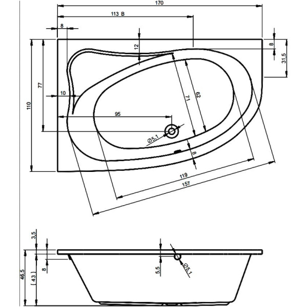 Ванна акриловая Riho Lyra 170x110 R B017001005