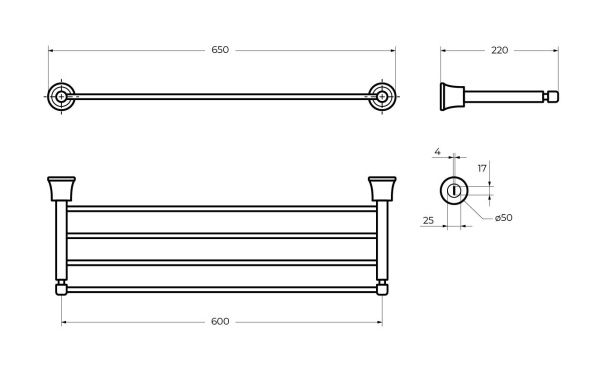 Полка для полотенец 65x22 см Cezares LIBERTY CZR-F-8983 хром Полка для полотенец 65x22 см Cezares LIBERTY CZR-F-8983 хром