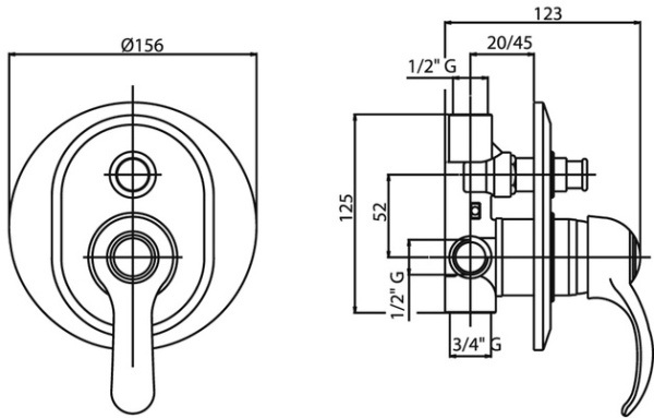Смеситель с внутренней частью Caprigo Maggiore 11-051-vot для душа бронза глянцевая