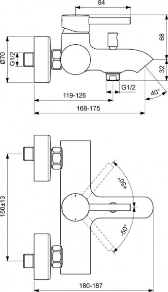 Настенный смеситель для ванны и душа Ideal Standard CERALINE BC199XG Настенный смеситель для ванны и душа Ideal Standard CERALINE BC199XG