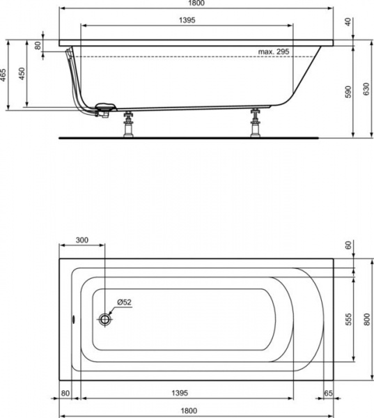 Прямоугольная ванна 180х80 см Ideal Standard K274801 HOTLINE Прямоугольная ванна 180х80 см Ideal Standard K274801 HOTLINE
