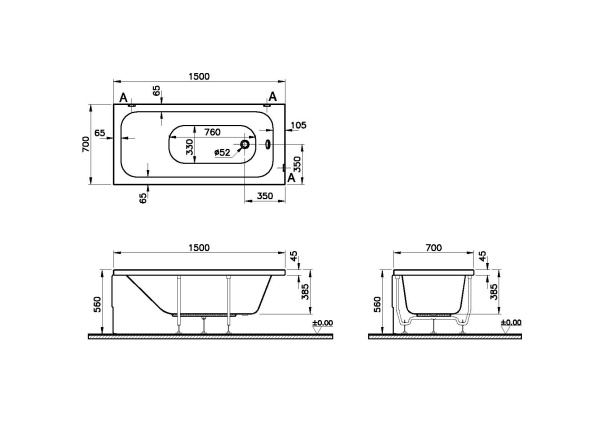 Ванна акриловая VitrA Optimum Neo 150x70 64560001000 Ванна акриловая VitrA Optimum Neo 150x70 64560001000