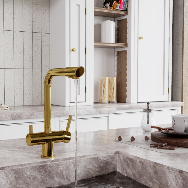 Смеситель для мойки с дополнительным изливом для фильтра WasserKRAFT A8377 золото глянцевый