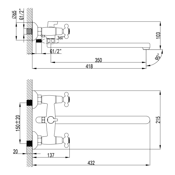Смеситель для ванны Lemark Standard LM2112C универсальный Смеситель для ванны Lemark Standard LM2112C универсальный