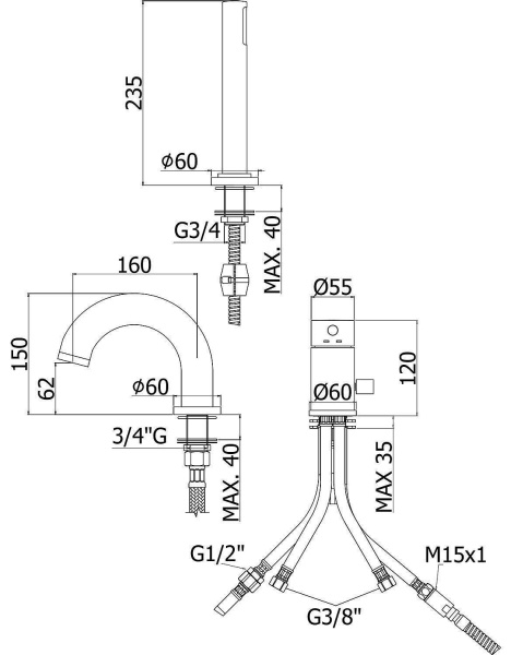 Смеситель на борт ванны Paffoni Light LIG047BO бeлый Смеситель на борт ванны Paffoni Light LIG047BO бeлый