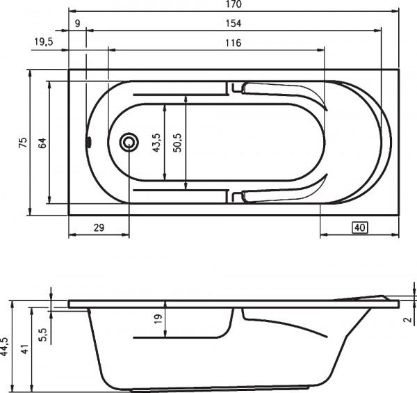 Ванна акриловая RIHO FUTURE 170x75 BC2800500000000 Ванна акриловая RIHO FUTURE 170x75 BC2800500000000