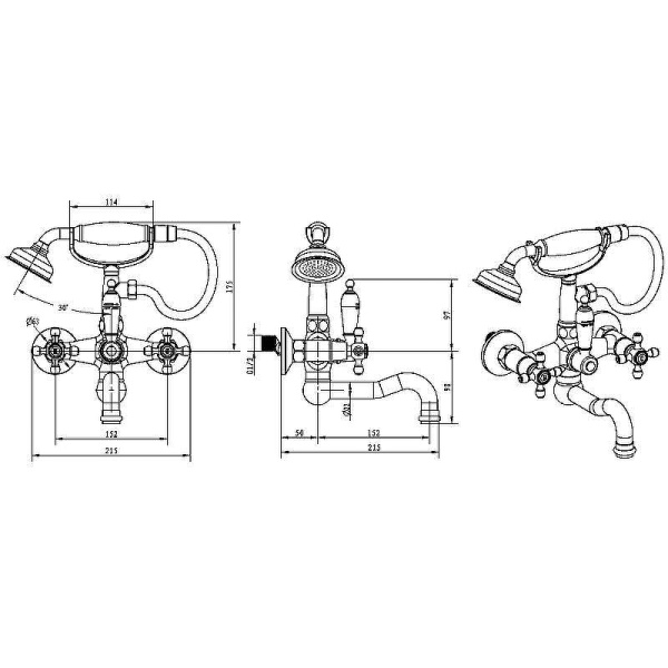 Смеситель для ванны с душем Boheme Tradizionale Oro 293 золото